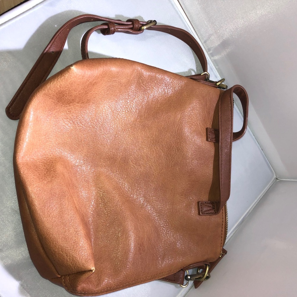 Antik Kraft Cognac Brown Vegan Leather Backpack Convertible Shoulder Bag
